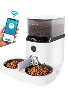 petviaga automatic cat feeders for 2 cats, wifi cat feeder with lock lid, 2-way splitter & dual bowls, auto pet feeder for 2 dogs with app control 1-6 mealtimes, 20 portions control & remote feeding