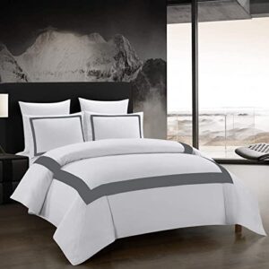 meeall 3pcs luxury microfiber line patterned ultra soft and comfortable hotel duvet cover set with pillowcases, grey, queen