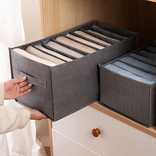 Wardrobe Jeans Compartment Storage Box,7/9 Grid Clothes Organizer for Leggings T-shirts,Foldable Closet Drawer Storage Box with Handle for Traveling Daily Use