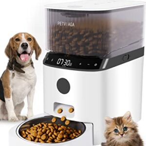 PETVIAGA Automatic Cat Feeders with Timer, 5L Timed Dog Food Dispenser with Desiccant Bag & Stainless Steel Bowl, Auto Pet Feeder for Dry Food with 1-6 Feeding Meals, Portions Control & 10s Recording