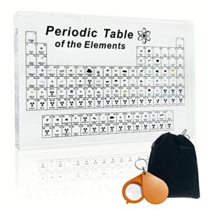 bewitu periodic table with real elements inside, acrylic periodic table with flannel bag, large periodic table of elements, chemistry gifts for kids adults teacher(8.3" x 5.5")
