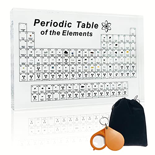 BEWITU Periodic Table with Real Elements Inside, Acrylic Periodic Table with Flannel Bag, Large Periodic Table of Elements, Chemistry Gifts for Kids Adults Teacher(8.3" x 5.5")