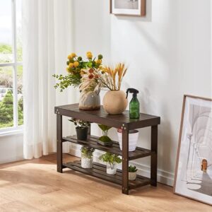 Pipishell Bamboo Shoe Rack Bench with Bamboo End Tables