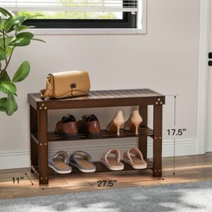 Pipishell Bamboo Shoe Rack Bench with Bamboo End Tables