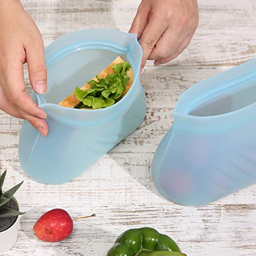 EuChoiz 2 Pcs Silicone Reusable Zip Storage Bag 49oz and 37oz, Sandwich Food Meal Prep Storage Container Sealed Containers for Vegetables Fruits Meat Fish Grains Freezer Keep Fresh Oven Microwave Dishwasher Safe Stand Up