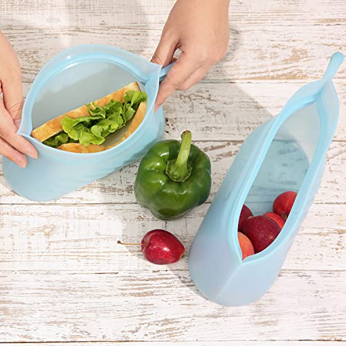 EuChoiz 2 Pcs Silicone Reusable Zip Storage Bag 49oz and 37oz, Sandwich Food Meal Prep Storage Container Sealed Containers for Vegetables Fruits Meat Fish Grains Freezer Keep Fresh Oven Microwave Dishwasher Safe Stand Up