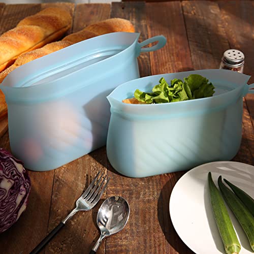 EuChoiz 2 Pcs Silicone Reusable Zip Storage Bag 49oz and 37oz, Sandwich Food Meal Prep Storage Container Sealed Containers for Vegetables Fruits Meat Fish Grains Freezer Keep Fresh Oven Microwave Dishwasher Safe Stand Up