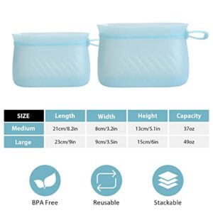 EuChoiz 2 Pcs Silicone Reusable Zip Storage Bag 49oz and 37oz, Sandwich Food Meal Prep Storage Container Sealed Containers for Vegetables Fruits Meat Fish Grains Freezer Keep Fresh Oven Microwave Dishwasher Safe Stand Up