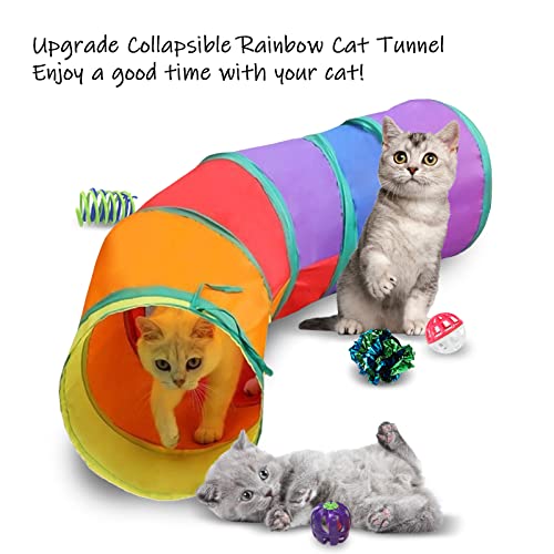 Yocvikey Cat, Kitten Toy with Collapsible Rainbow Tunnel for Indoor Cats, Interactive Toy Set Include Crinkle Ball, Jingle Bells, Spring Toy, Mouse Toys for Cats, Kitty