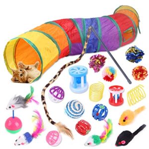 yocvikey cat, kitten toy with collapsible rainbow tunnel for indoor cats, interactive toy set include crinkle ball, jingle bells, spring toy, mouse toys for cats, kitty