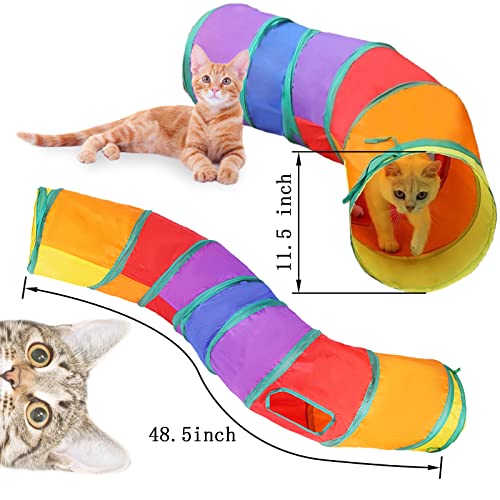 Yocvikey Cat, Kitten Toy with Collapsible Rainbow Tunnel for Indoor Cats, Interactive Toy Set Include Crinkle Ball, Jingle Bells, Spring Toy, Mouse Toys for Cats, Kitty