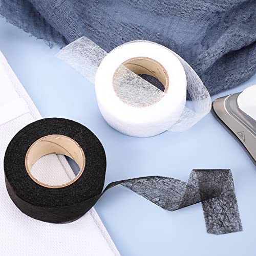 Outus Iron on Hem Tape Fabric Fusing Hemming Tape Wonder Web Adhesive Hem Tape for Pants Each 27 Yards, 2 Pack (Black, White, 1 Inch)