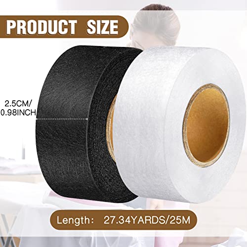 Outus Iron on Hem Tape Fabric Fusing Hemming Tape Wonder Web Adhesive Hem Tape for Pants Each 27 Yards, 2 Pack (Black, White, 1 Inch)