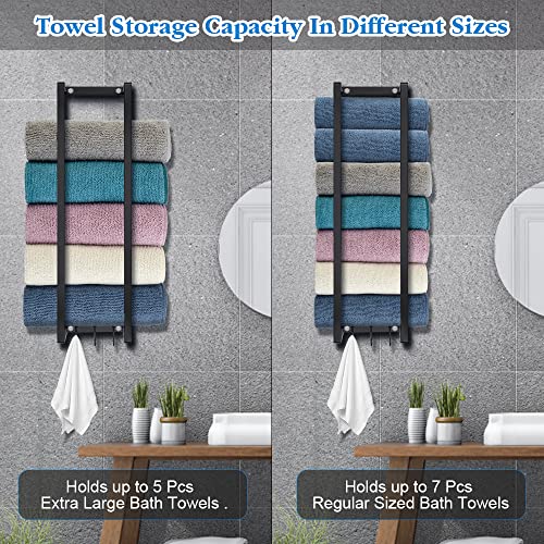 Towel Racks for Bathroom, Towel Racks for Bathroom Wall Mounted, Bath Towel Holder, Bathroom Organizer, for Rolled Bath Towels, Hand Towels, Washcloths in Small Bathroom/RV/Camper(Black)