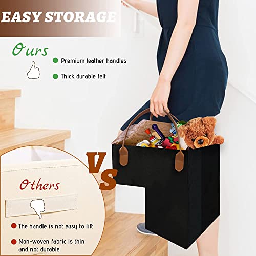 2 Pack Stair Basket with Handle, Foldable L-Shape Felt Storage Basket with 4 Pcs Supporting Insert for Carpeted Stairs, Large Staircase Organizer with Handle for Toys, Laundry, Household Items (Black)