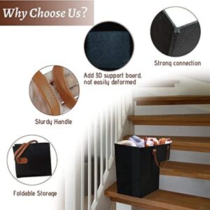 2 Pack Stair Basket with Handle, Foldable L-Shape Felt Storage Basket with 4 Pcs Supporting Insert for Carpeted Stairs, Large Staircase Organizer with Handle for Toys, Laundry, Household Items (Black)