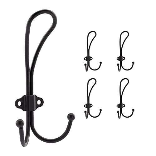 YTJG Coat Hooks Hardware, 4Pcs Wall Hooks Heavy Duty Hooks for Hanging Coats Double Robe Hooks Wall Mounted for Key, Towel, Bags, Cup, Hat