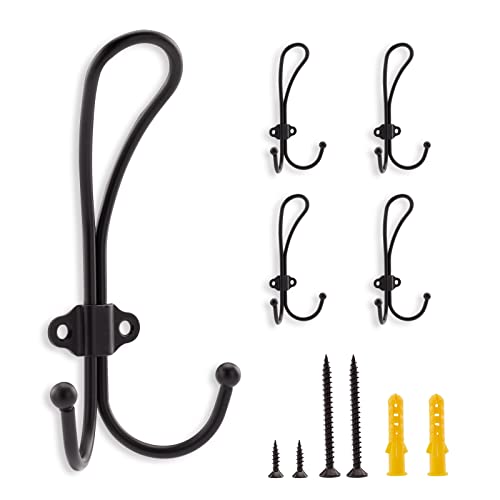 YTJG Coat Hooks Hardware, 4Pcs Wall Hooks Heavy Duty Hooks for Hanging Coats Double Robe Hooks Wall Mounted for Key, Towel, Bags, Cup, Hat