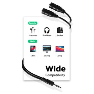 Headphone Splitter 3.5mm Y Splitter Audio Stereo Cable Male to 2 Female Extension Cable Headphones Splitter Adapter Aux Stereo Cord for Earphone Headset Compatible with iPhone Tablet Laptop(Black)