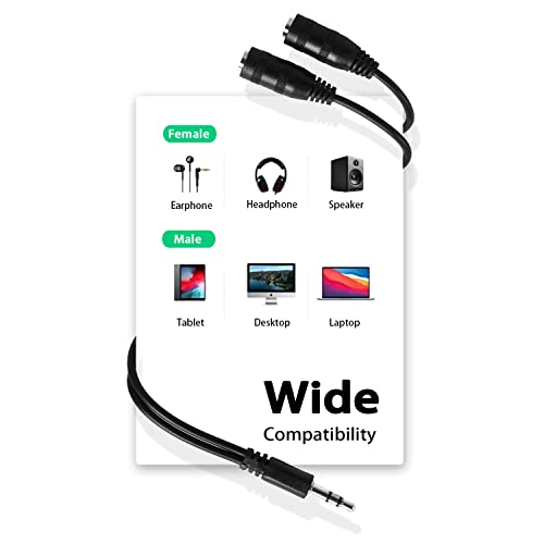 Headphone Splitter 3.5mm Y Splitter Audio Stereo Cable Male to 2 Female Extension Cable Headphones Splitter Adapter Aux Stereo Cord for Earphone Headset Compatible with iPhone Tablet Laptop(Black)
