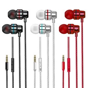 yatloml wired earbuds with microphone 3 pack, in-ear headphones with heavy bass, high sound quality earphones compatible with ipod, ipad, mp3, android phones, fits all 3.5mm jack device