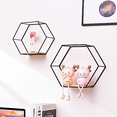 COBARYEN Set of 3 in Different Sizes Hexagon Shaped Floating Shelves,Metal Wall Mounted Floating Storage Shelf for Bedroom, Living Room, Bathroom, Kitchen (Black)