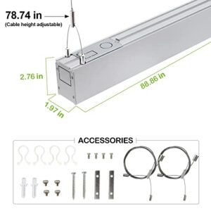 hykolity 8FT Linkable LED Linear Light, 80W 9200lm 3000K/4000K/5000K CCT Selectable, 0-10V Dimmable Architectural LED Suspension Office Lighting Fixture for Market, Garage, ETL,4 Pack - Silver