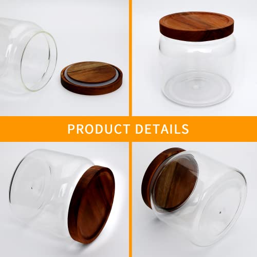 Datttcc Glass Jars,Set of 4 Glass Food Storage Containers with Wooden Lids,Clear Glass Canister Sets for Sugar,Tea,Coffee,Snack,Spice,Herbs(33 oz/ 1000 ml)