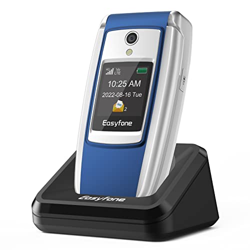 Easyfone T300 4G Unlocked Flip Cell Phone for Seniors | Easy-to-Use | Big Buttons | Clear Sound | 1500mAh Battery | SOS Button | Photo Speed Dial | SIM Card & Flexible Plans | Charging Dock (Blue)