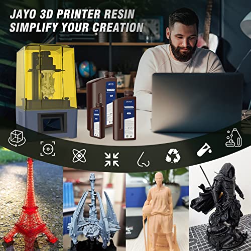 JAYO 3D Printer Resin 2KG, 3D Printer Plant Based Resin, 405nm UV Rapid Standard Resin for 4K/6k/8K LCD/DLP/SLA 3D Printing, Low Odor & High Precision, Grey 2000g