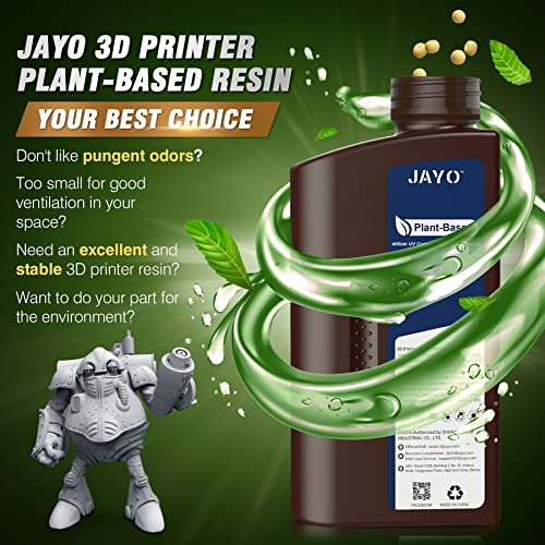 JAYO 3D Printer Resin 2KG, 3D Printer Plant Based Resin, 405nm UV Rapid Standard Resin for 4K/6k/8K LCD/DLP/SLA 3D Printing, Low Odor & High Precision, Grey 2000g