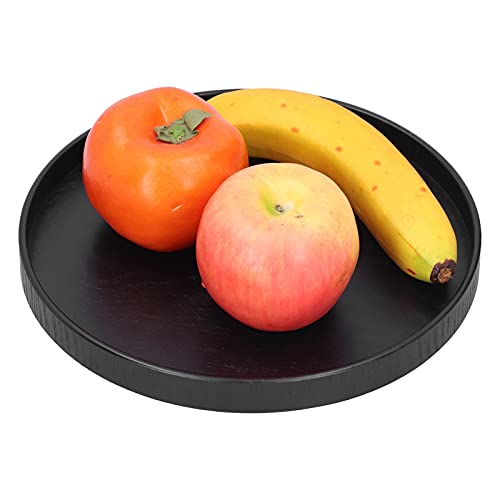 Round Wooden Food Fruit Serving Tray,Round Wooden Tray, Non Slip Wooden Plate Tea Food Service Plate for Home Kitchen Hotel Use, Black, 24cm 27cm 30cm (30cm)