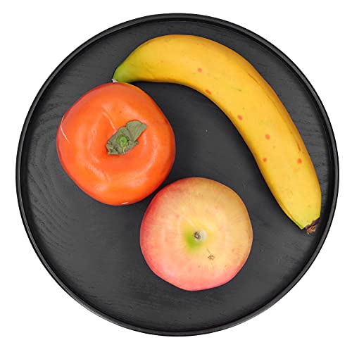 Round Wooden Food Fruit Serving Tray,Round Wooden Tray, Non Slip Wooden Plate Tea Food Service Plate for Home Kitchen Hotel Use, Black, 24cm 27cm 30cm (30cm)