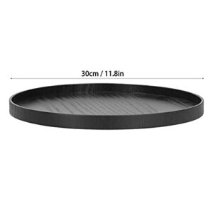 Round Wooden Food Fruit Serving Tray,Round Wooden Tray, Non Slip Wooden Plate Tea Food Service Plate for Home Kitchen Hotel Use, Black, 24cm 27cm 30cm (30cm)