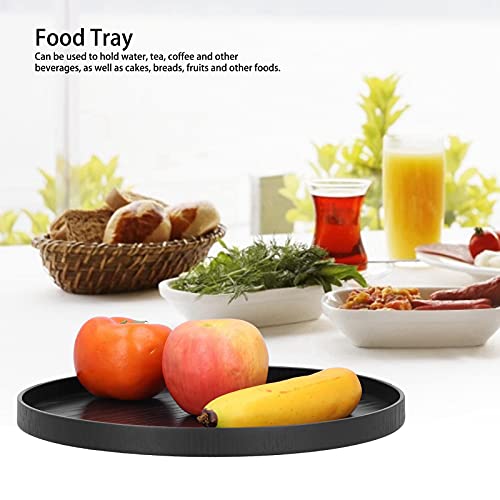 Round Wooden Food Fruit Serving Tray,Round Wooden Tray, Non Slip Wooden Plate Tea Food Service Plate for Home Kitchen Hotel Use, Black, 24cm 27cm 30cm (30cm)