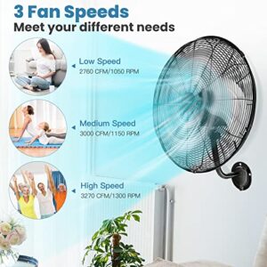 COSTWAY 2-Pack Wall Mount Fan, 21 Inches Heavy Duty Metal Wall Fan with 3 Speeds, 85° Oscillation, 30° Adjustable Tilt Head, Wall-Mounted Aluminum Blades Fan for Garage Warehouse Workshop, Black