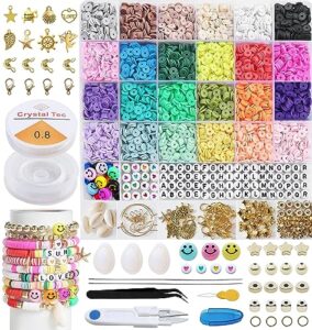 segden 6000pcs clay bead bracelet kit,polymer flat beads for bracelet making kit,24 colors heishi beads letter beads spacer beads for friendship bracelets with charms elastic strings