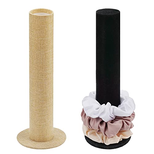 2Pcs Top Open Scrunchie Holder, Velvet Cotton Linen Hair Ties Organizer Jewelry Tower Room Decor for Teen Girls Women Gifts - Hair Accessories Bracelets Display Vertical Stands - 11 Inches