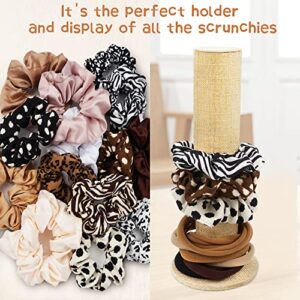 2Pcs Top Open Scrunchie Holder, Velvet Cotton Linen Hair Ties Organizer Jewelry Tower Room Decor for Teen Girls Women Gifts - Hair Accessories Bracelets Display Vertical Stands - 11 Inches