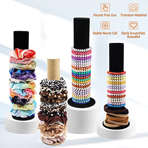 2Pcs Top Open Scrunchie Holder, Velvet Cotton Linen Hair Ties Organizer Jewelry Tower Room Decor for Teen Girls Women Gifts - Hair Accessories Bracelets Display Vertical Stands - 11 Inches