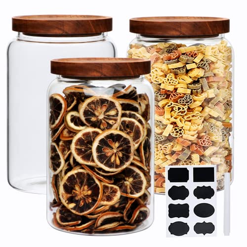 Datttcc Large Glass Jars,Set of 3 Glass Jars with Wooden Airtight Lids,Food Storage Container for Tea,Spice,Cereal, Egg,Flour,Coffee and More(67 oz/2000 ml)