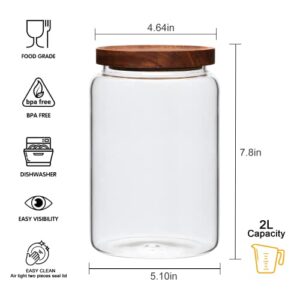 Datttcc Large Glass Jars,Set of 3 Glass Jars with Wooden Airtight Lids,Food Storage Container for Tea,Spice,Cereal, Egg,Flour,Coffee and More(67 oz/2000 ml)