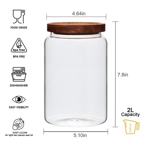 Datttcc Large Glass Jars,Set of 3 Glass Jars with Wooden Airtight Lids,Food Storage Container for Tea,Spice,Cereal, Egg,Flour,Coffee and More(67 oz/2000 ml)