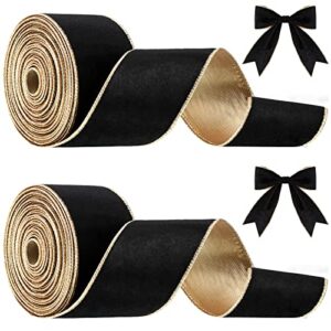 lyrow christmas velvet ribbon 2.5 inches christmas velvet satin ribbon vintage wide wired edge wrapping ribbon for christmas wedding decorating, gift wrapping bow (black, 20 yards)