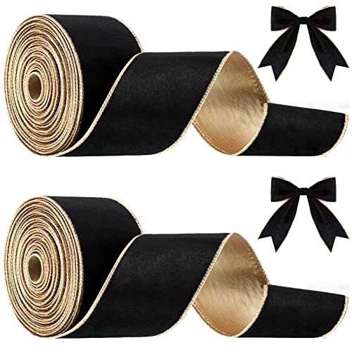 Lyrow Christmas Velvet Ribbon 2.5 Inches Christmas Velvet Satin Ribbon Vintage Wide Wired Edge Wrapping Ribbon for Christmas Wedding Decorating, Gift Wrapping Bow (Black, 20 Yards)