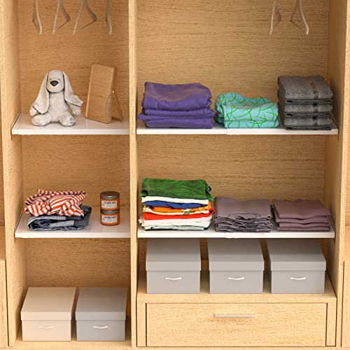 Benzoyl Adjustable Closet Shelf, Metal Expandable Wardrobe Shelves Organizer with Sticker for School Locker, Bedroom, Cabinet, Wardrobe, Cupboard, Kitchen -11.8'' Width