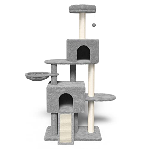 Hawsaiy Multi Level 58 inch Cat Tree Tower for Indoor Cat Kitten Furniture Condo Activity Center Play House with Scratching Sisal Posts Pad,Hammock,Ladder Beige (58", Grey)