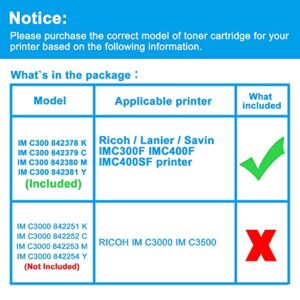 LCL Compatible Toner Cartridge Replacement for Ricoh IM C300 C400 842378 842379 842380 842381 IMC300F IMC400F IMC400SF (4-Pack Black, Cyan, Magenta, Yellow)