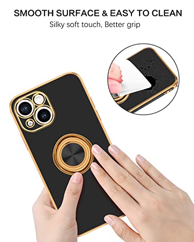 BENTOBEN iPhone 13 Mini Case with 360° Ring Holder, Slim Fit Shockproof Kickstand Magnetic Car Mount Supported Non-Slip Protective Women Men Girls Boys Case Cover for iPhone 13 Mini 5.4", Black/Gold