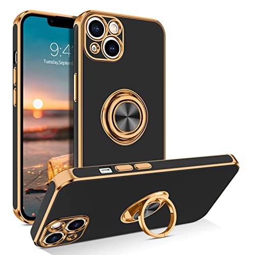 BENTOBEN iPhone 13 Mini Case with 360° Ring Holder, Slim Fit Shockproof Kickstand Magnetic Car Mount Supported Non-Slip Protective Women Men Girls Boys Case Cover for iPhone 13 Mini 5.4", Black/Gold